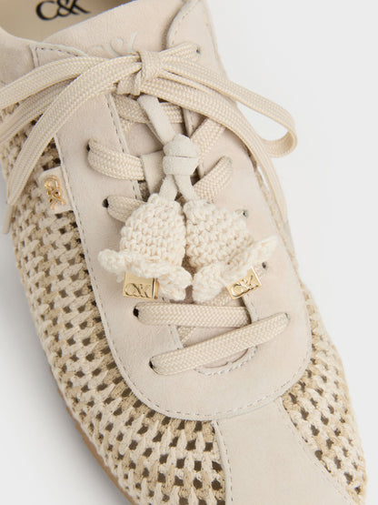 Jace Crochet & Suede Flower Sneakers - Chalk | CHARLES & KEITH