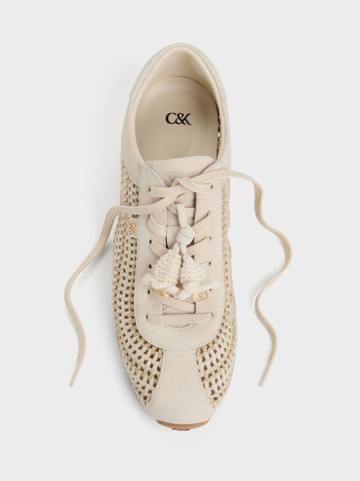 Jace Crochet & Suede Flower Sneakers - Chalk | CHARLES & KEITH