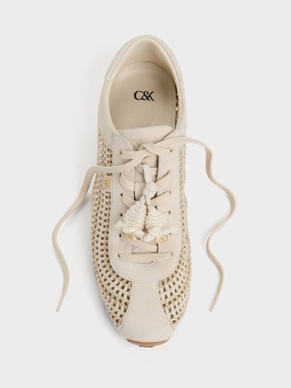Jace Crochet & Suede Flower Sneakers - Chalk | CHARLES & KEITH
