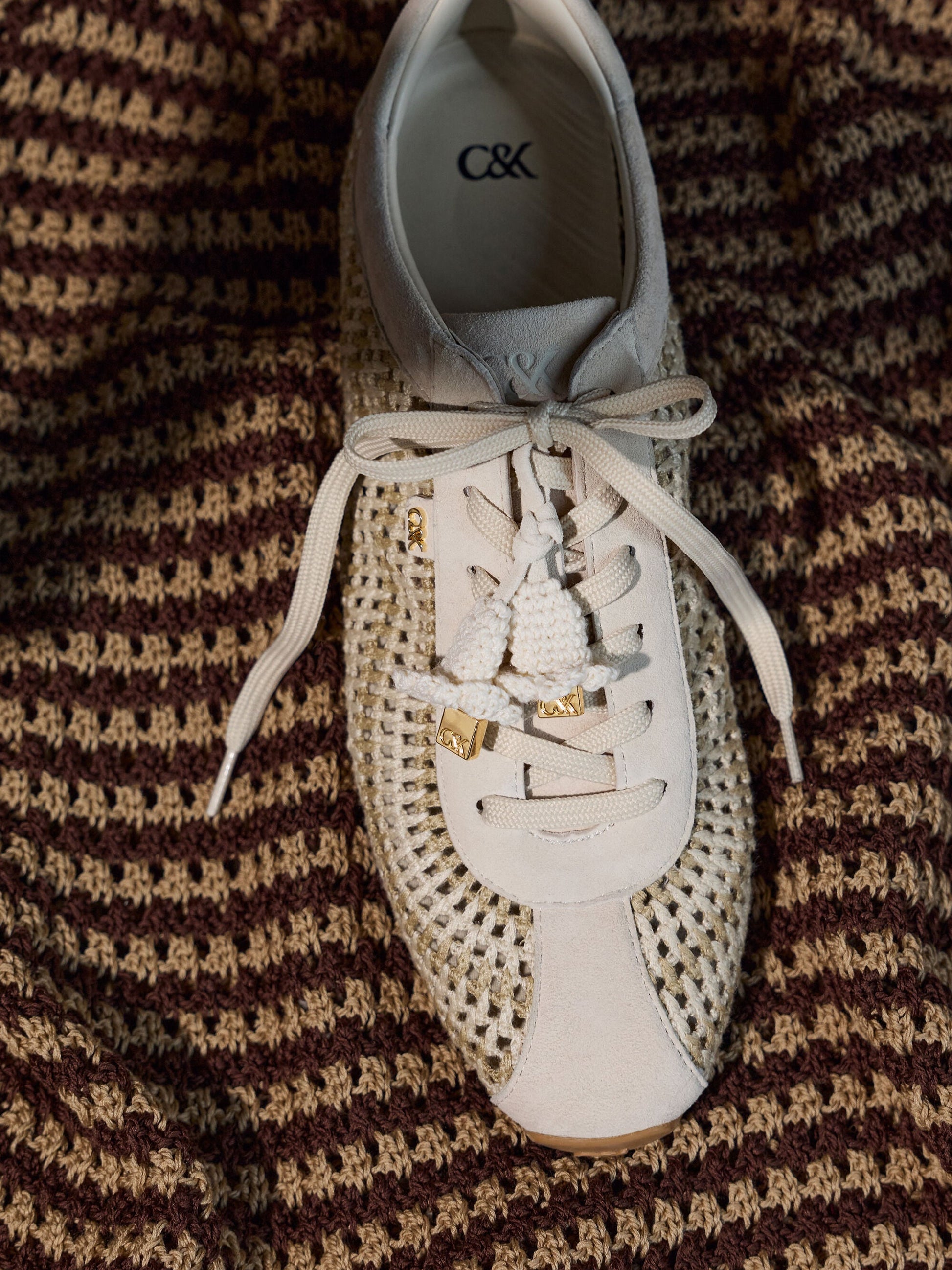 Jace Crochet & Suede Flower Sneakers - Chalk | CHARLES & KEITH