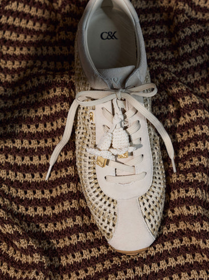 Jace Crochet & Suede Flower Sneakers - Chalk | CHARLES & KEITH