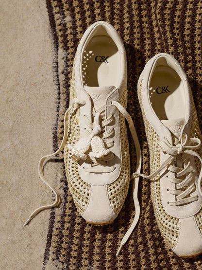 Jace Crochet & Suede Flower Sneakers - Chalk | CHARLES & KEITH
