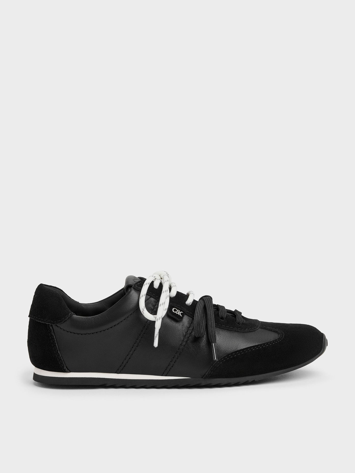 Jace Leather & Suede Sneakers - Black | CHARLES & KEITH