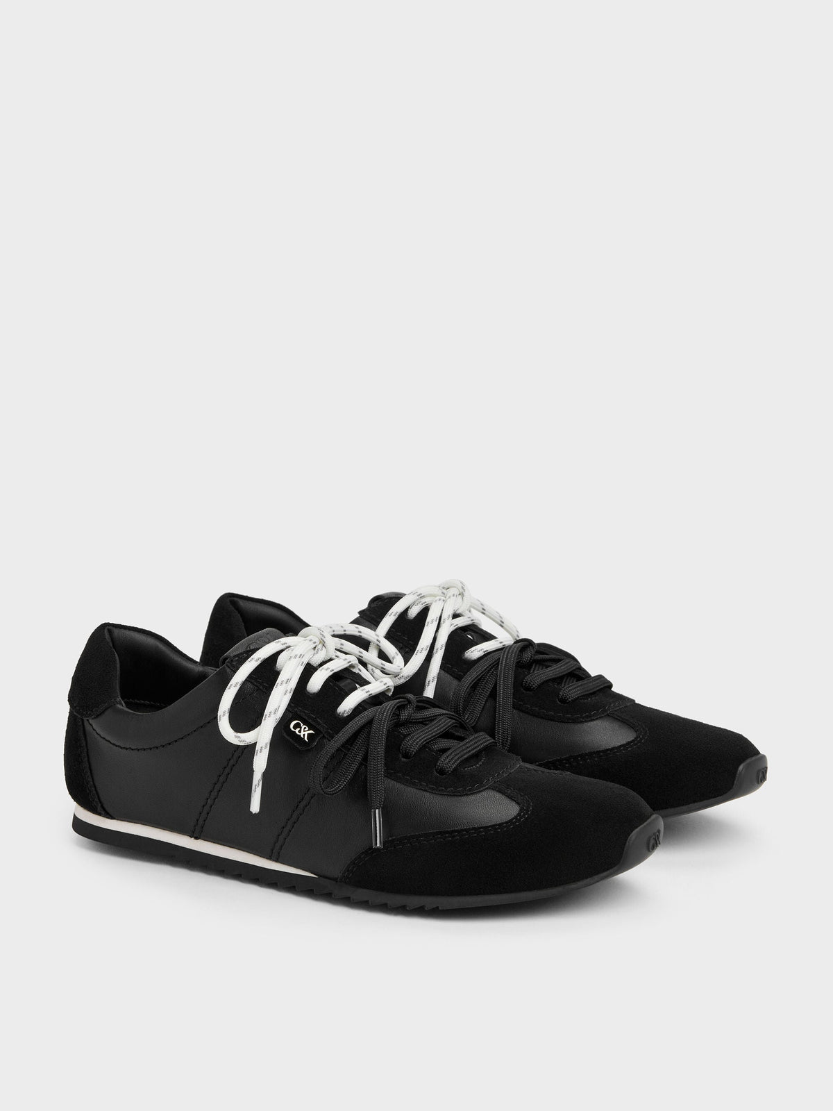 Jace Leather & Suede Sneakers - Black | CHARLES & KEITH