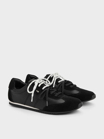Jace Leather & Suede Sneakers - Black | CHARLES & KEITH