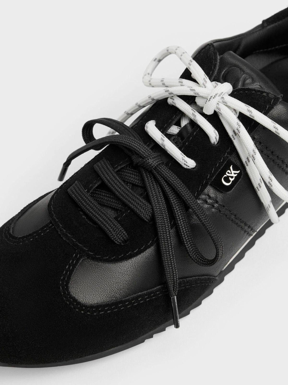 Jace Leather & Suede Sneakers - Black | CHARLES & KEITH