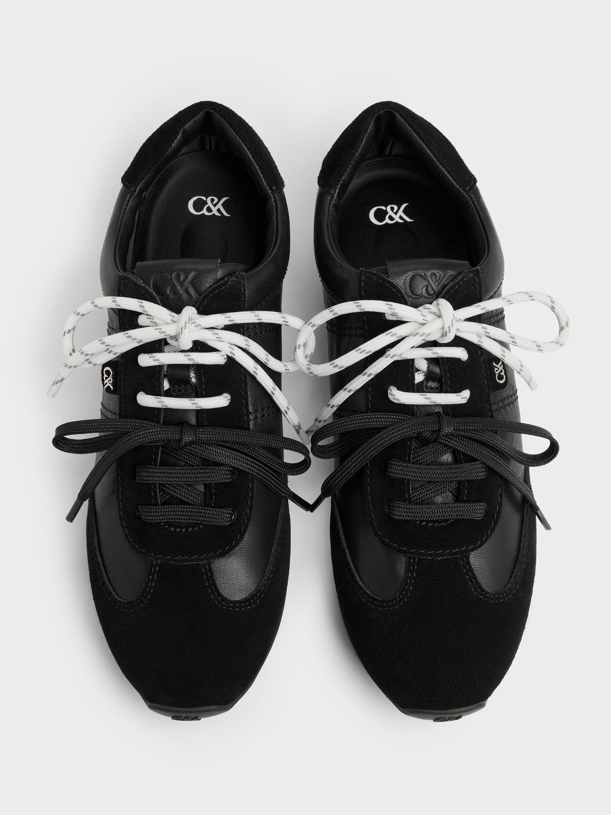 Jace Leather & Suede Sneakers - Black | CHARLES & KEITH
