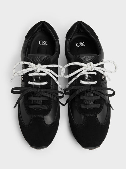 Jace Leather & Suede Sneakers - Black | CHARLES & KEITH