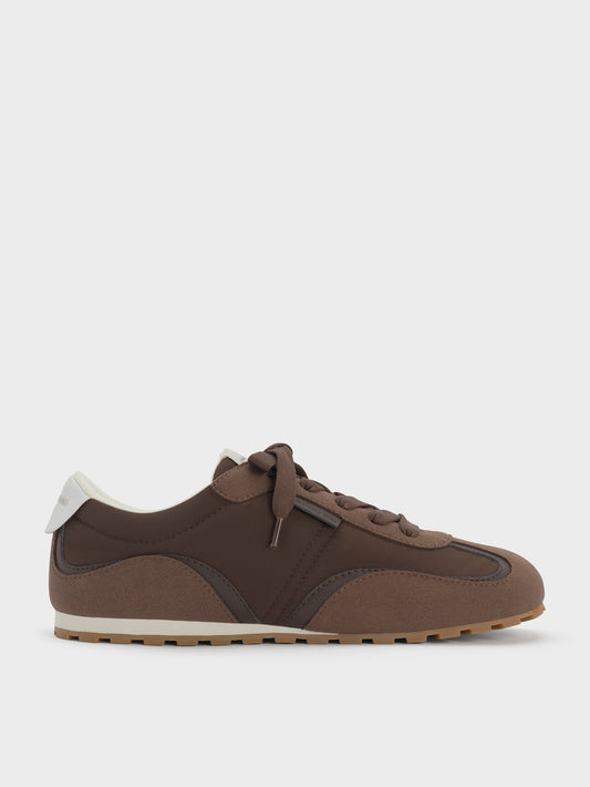 Nylon Contrast-Panel Sneakers - Dark Brown Textured | CHARLES & KEITH
