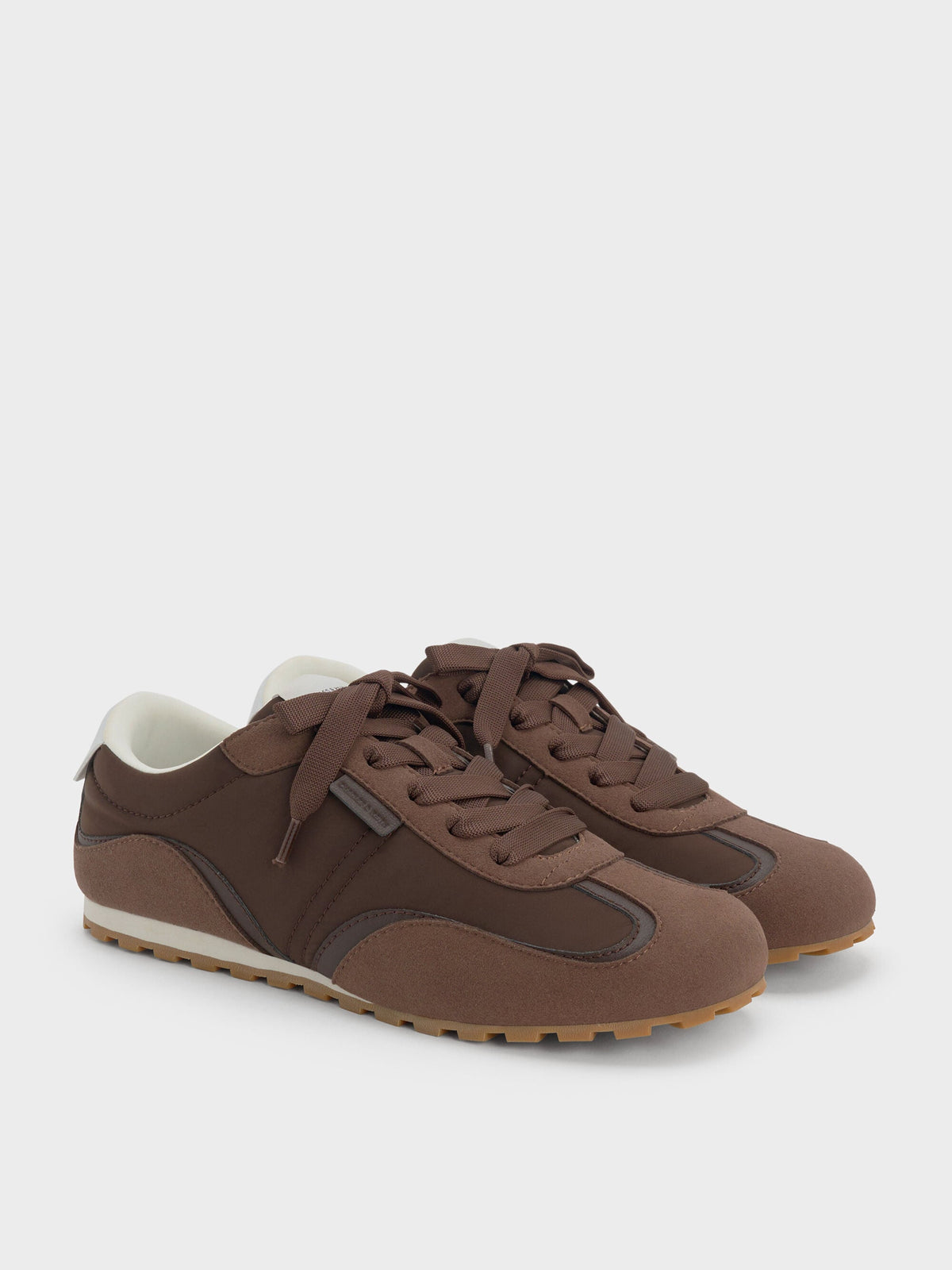 Nylon Contrast-Panel Sneakers - Dark Brown Textured | CHARLES & KEITH