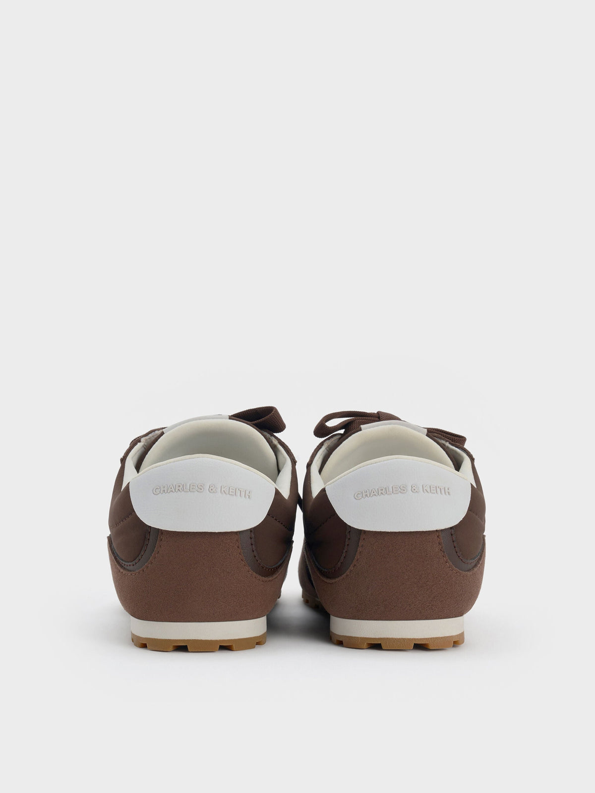 Nylon Contrast-Panel Sneakers - Dark Brown Textured | CHARLES & KEITH