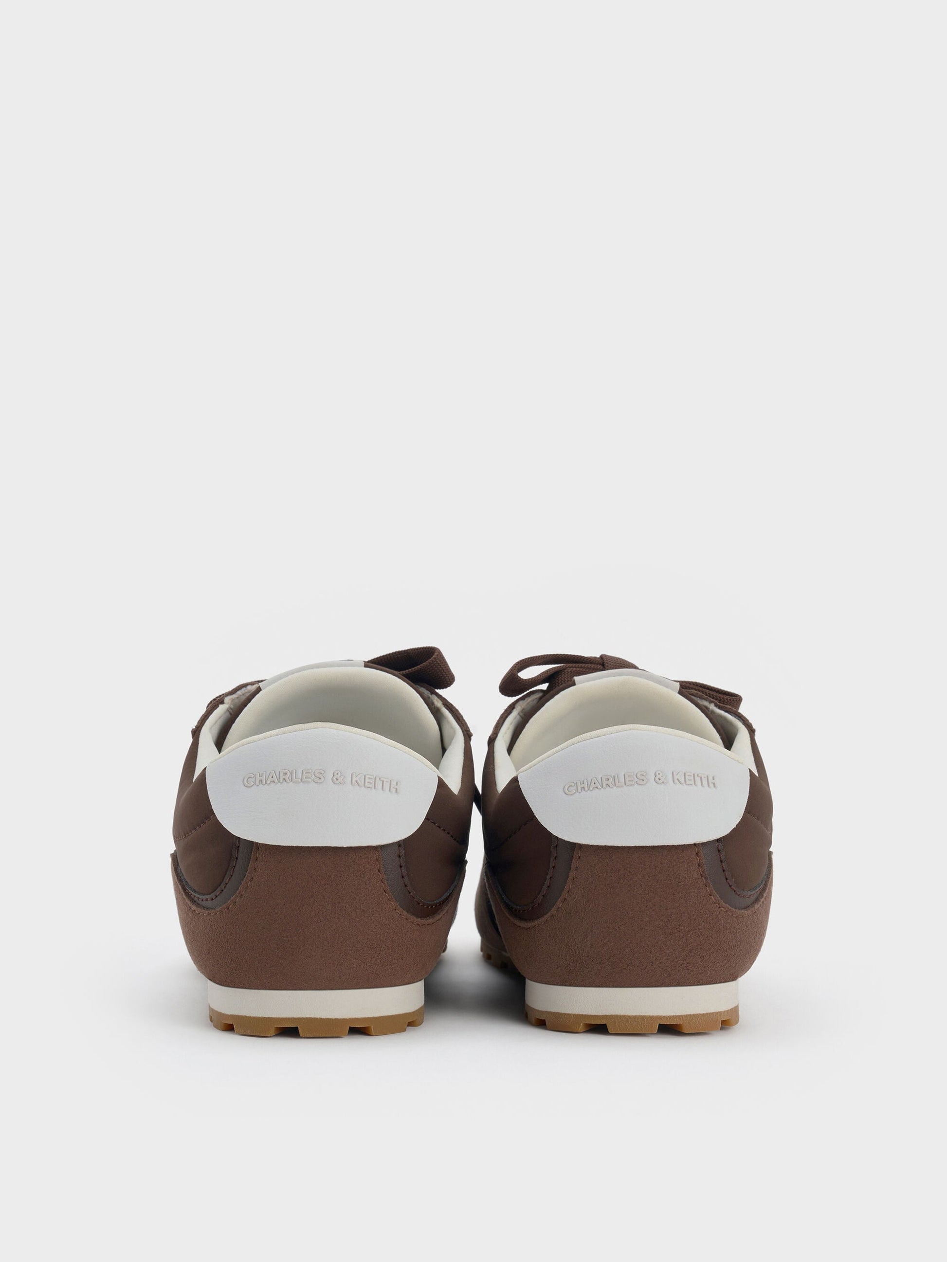 Nylon Contrast-Panel Sneakers - Dark Brown Textured | CHARLES & KEITH