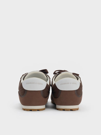 Nylon Contrast-Panel Sneakers - Dark Brown Textured | CHARLES & KEITH