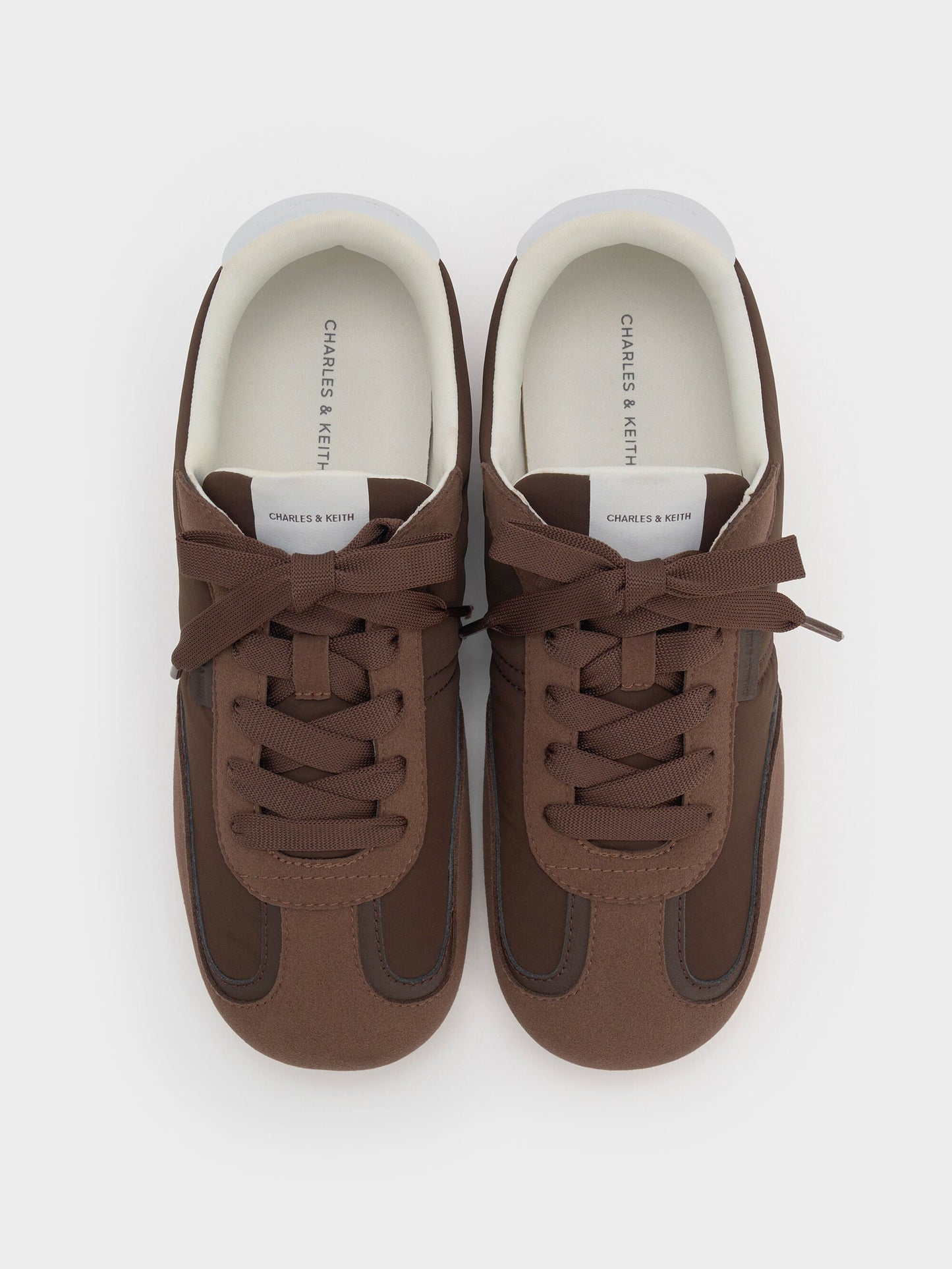 Nylon Contrast-Panel Sneakers - Dark Brown Textured | CHARLES & KEITH