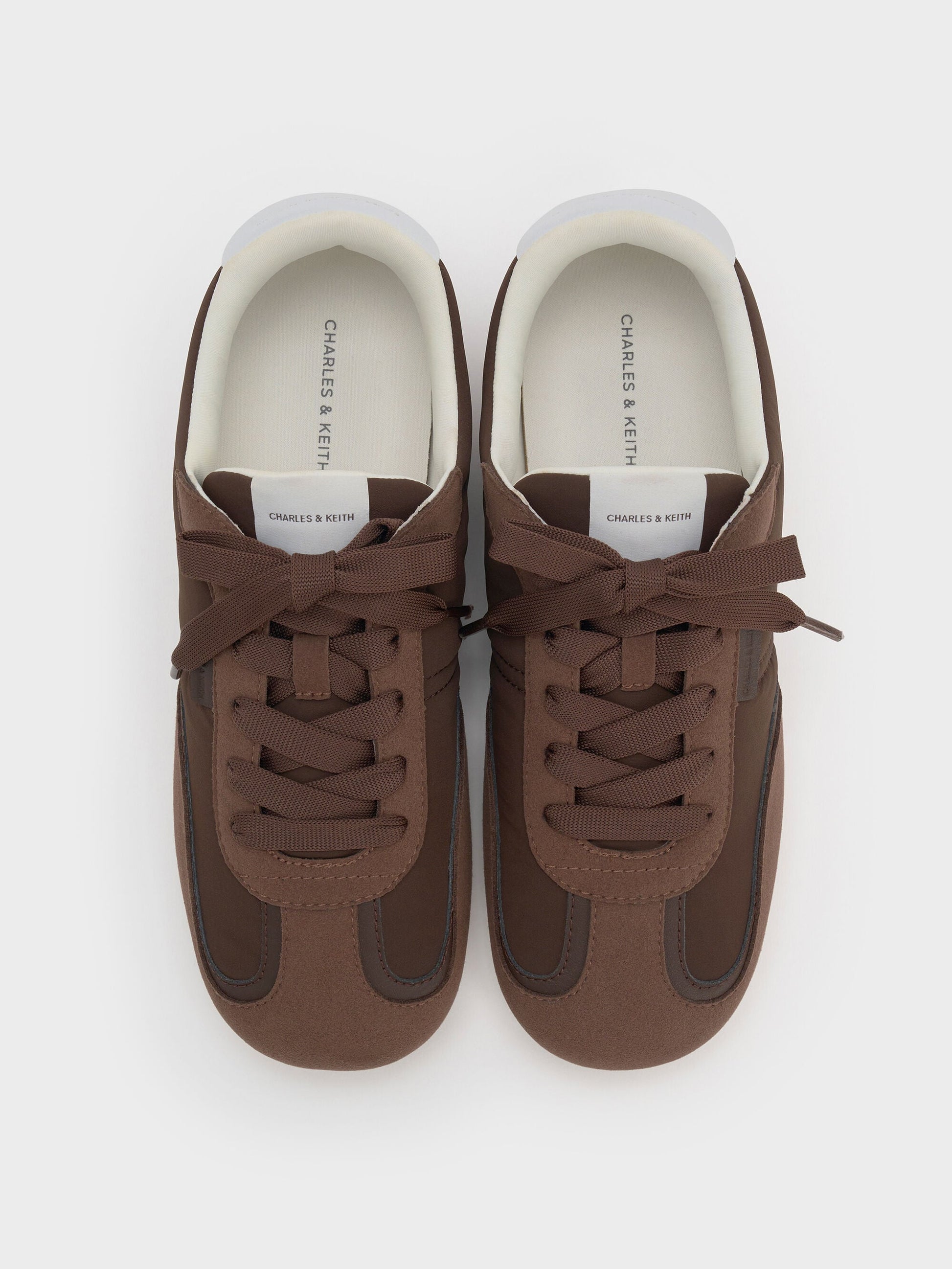 Nylon Contrast-Panel Sneakers - Dark Brown Textured | CHARLES & KEITH