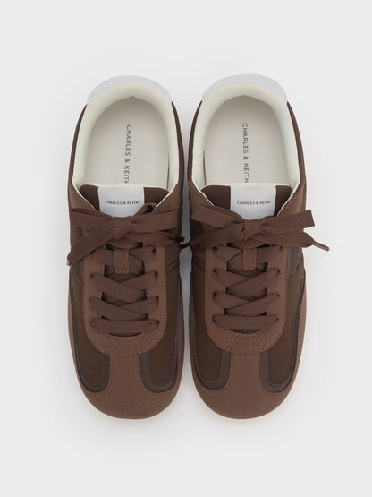 Nylon Contrast-Panel Sneakers - Dark Brown Textured | CHARLES & KEITH
