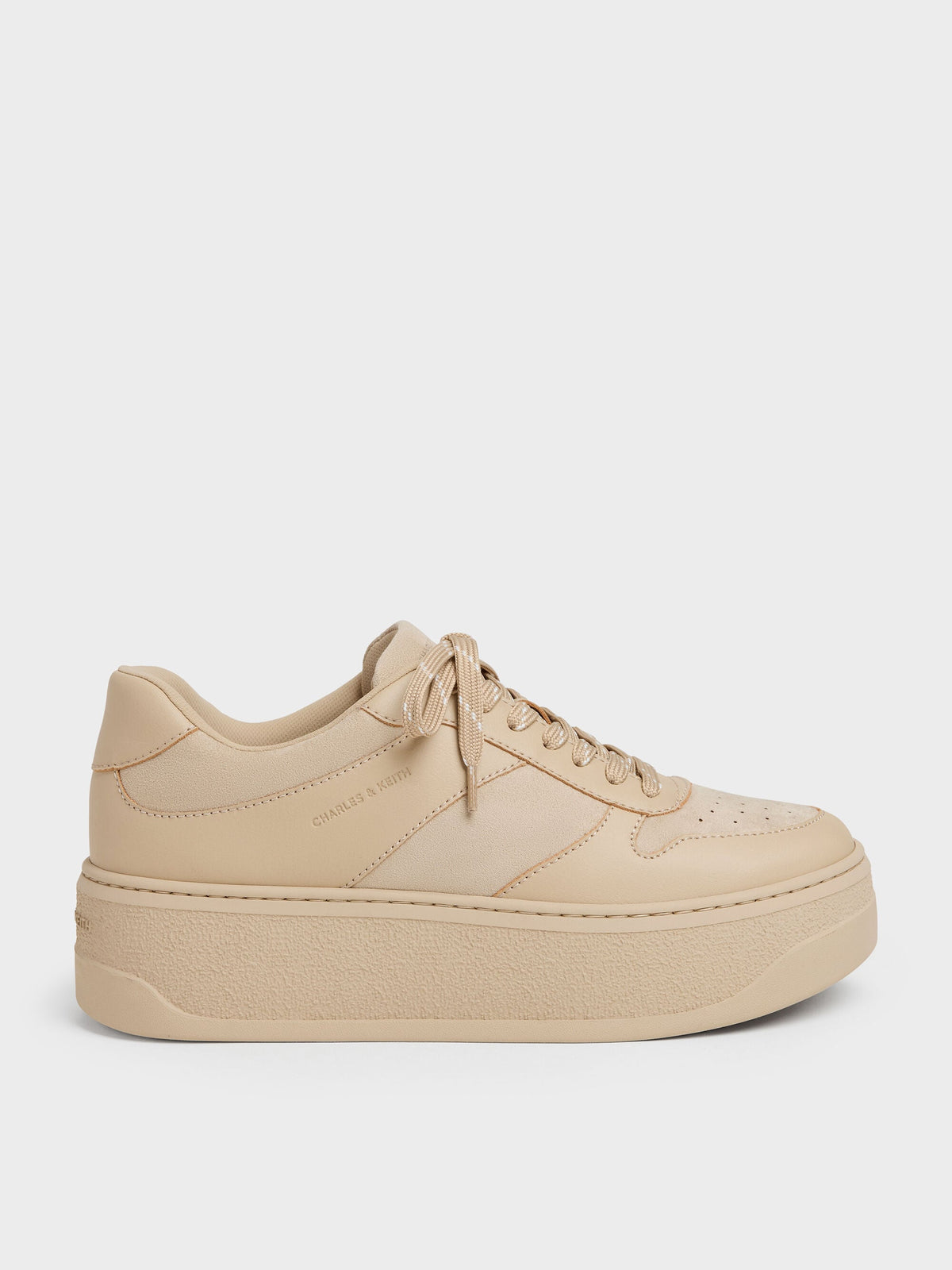 Faux Suede Platform Sneakers - Beige | CHARLES & KEITH