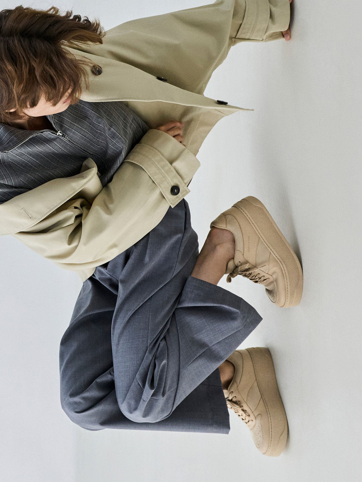 Faux Suede Platform Sneakers - Beige | CHARLES & KEITH