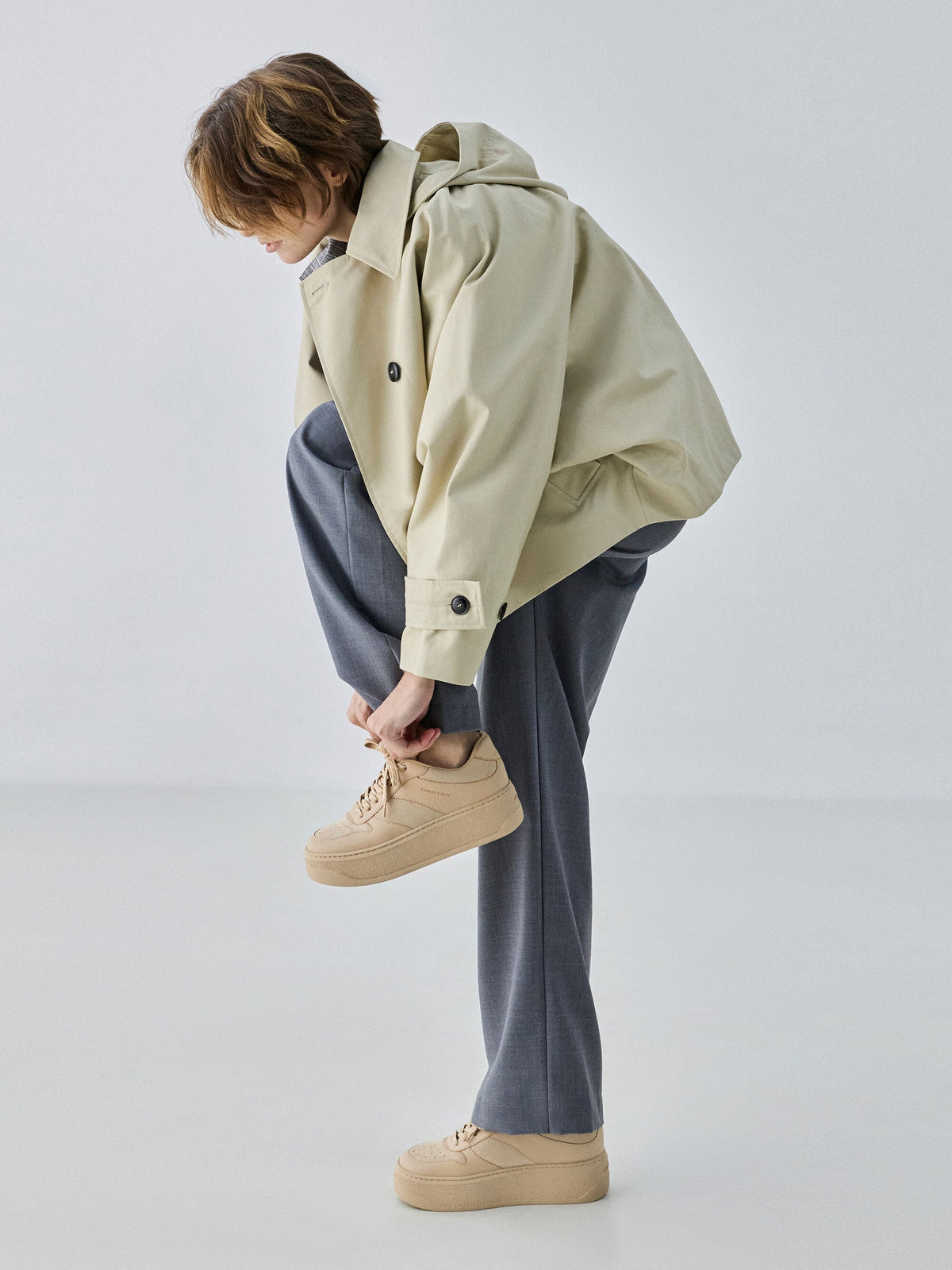 Faux Suede Platform Sneakers - Beige | CHARLES & KEITH