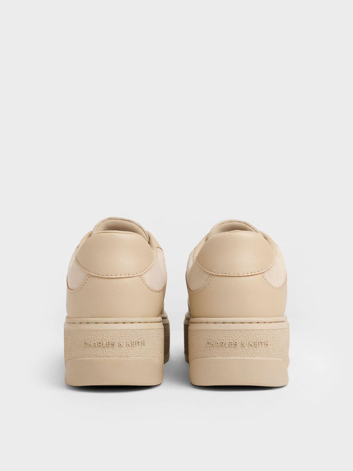 Faux Suede Platform Sneakers - Beige | CHARLES & KEITH