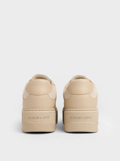 Faux Suede Platform Sneakers - Beige | CHARLES & KEITH