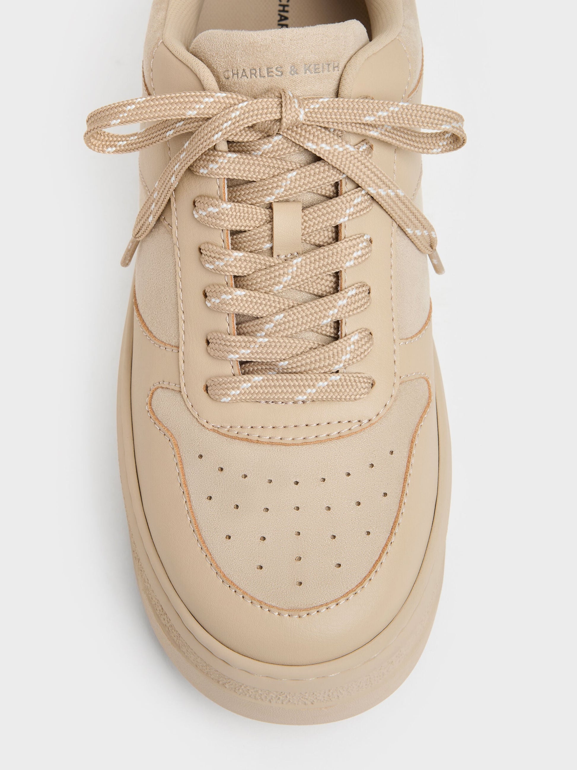 Faux Suede Platform Sneakers - Beige | CHARLES & KEITH