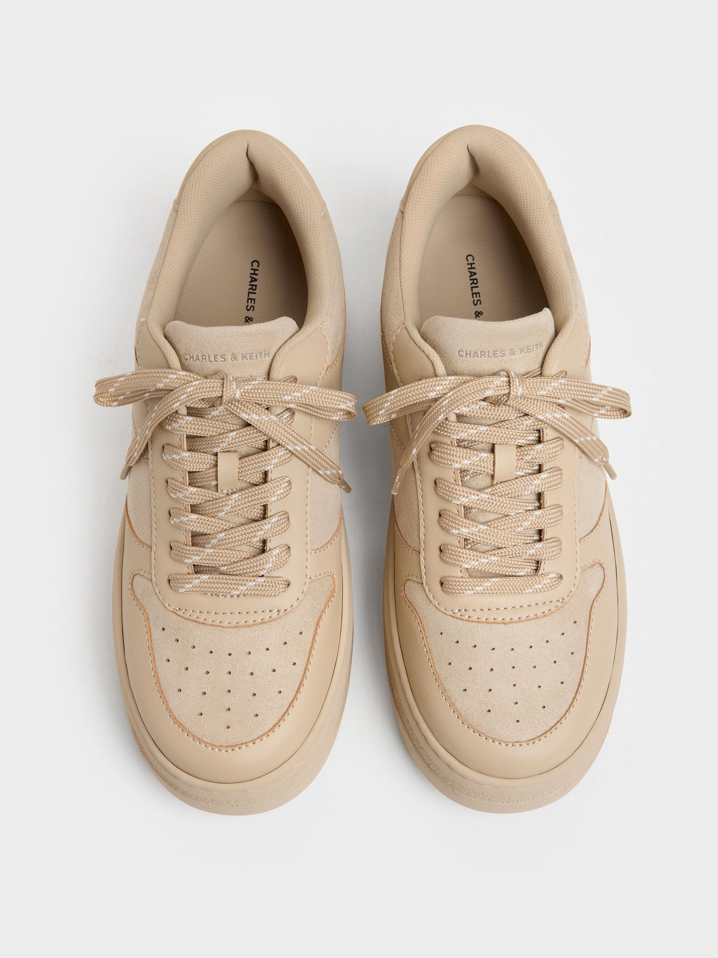 Faux Suede Platform Sneakers - Beige | CHARLES & KEITH