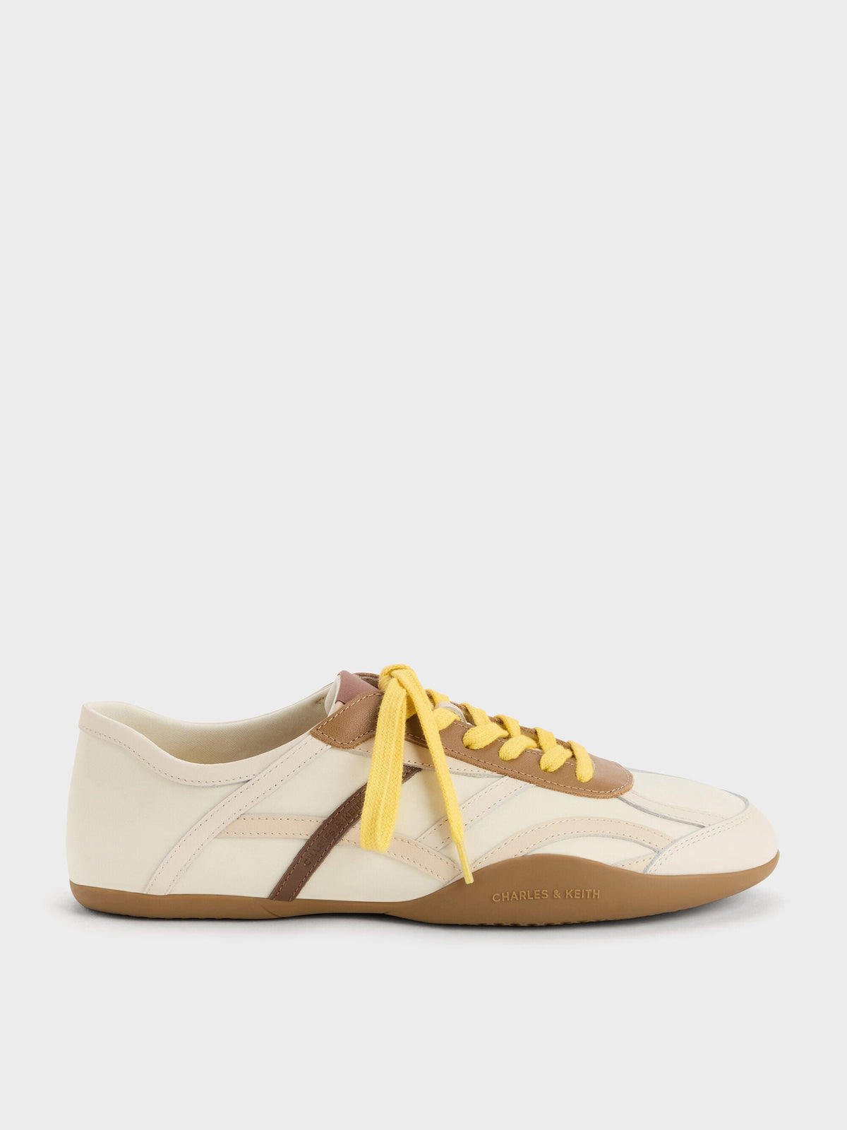 Nylon & Leather Sneakers - Cream | CHARLES & KEITH