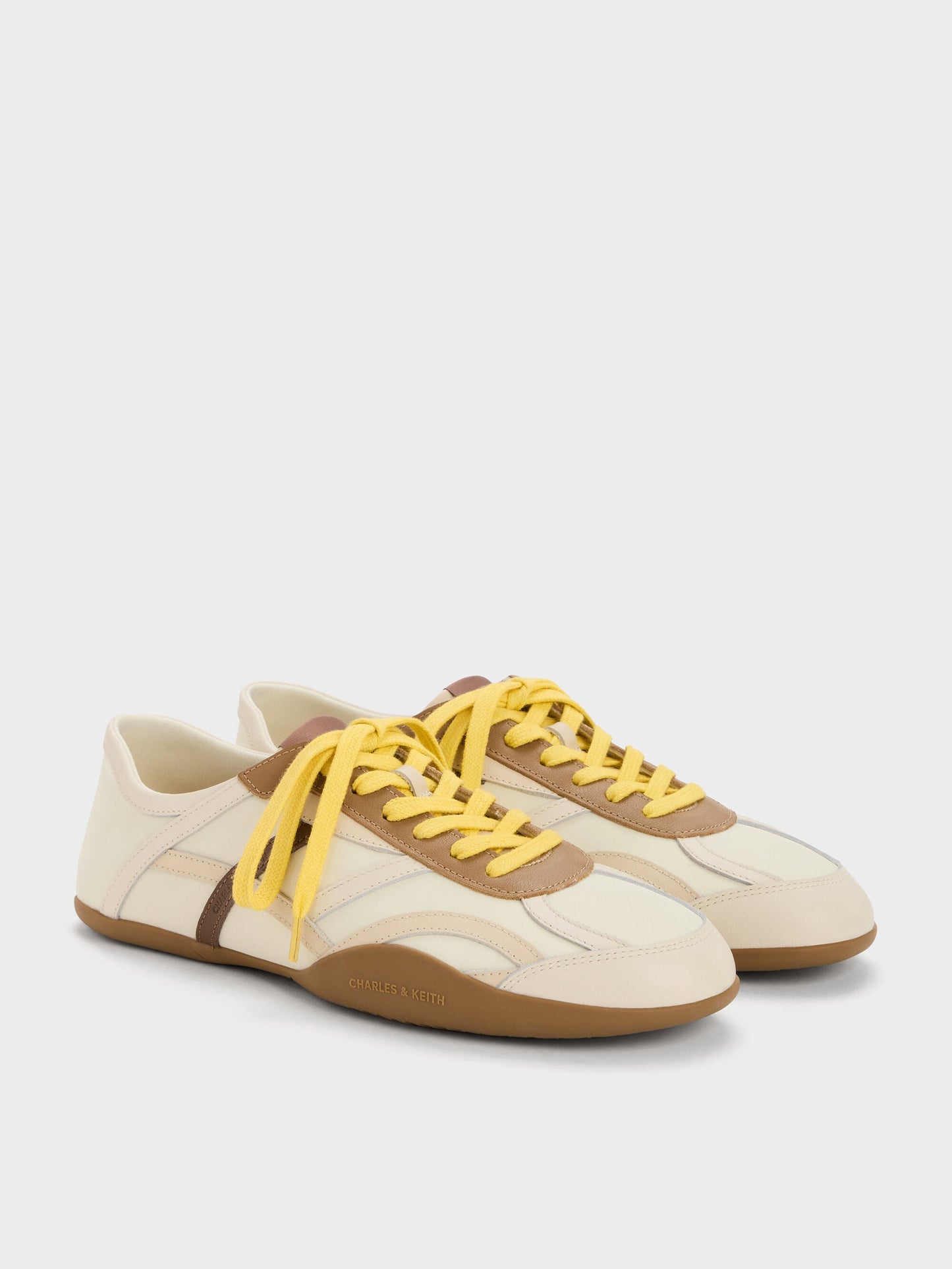 Nylon & Leather Sneakers - Cream | CHARLES & KEITH
