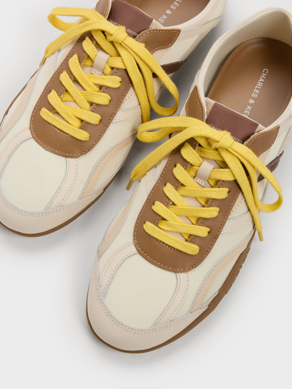 Nylon & Leather Sneakers - Cream | CHARLES & KEITH