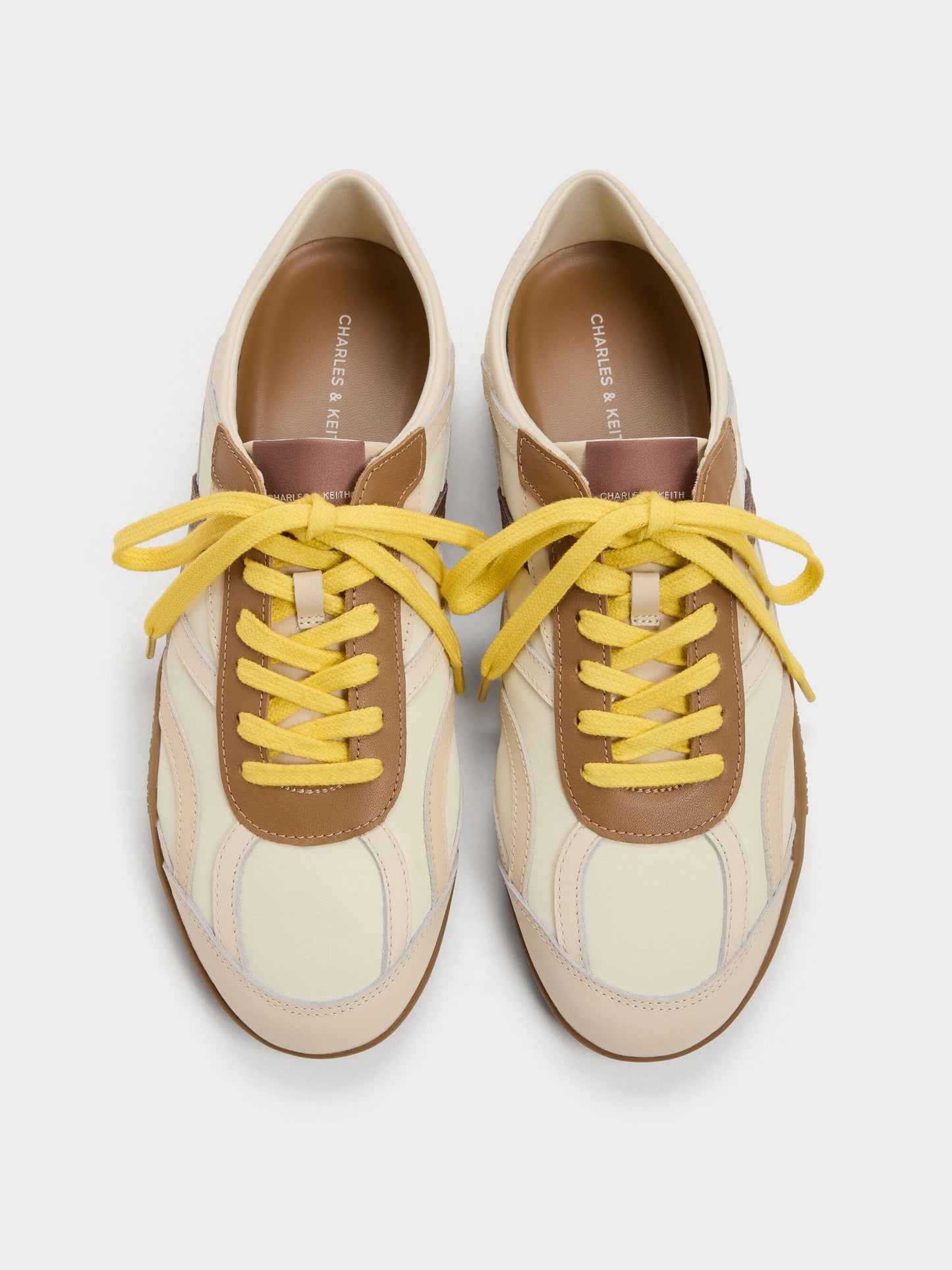 Nylon & Leather Sneakers - Cream | CHARLES & KEITH