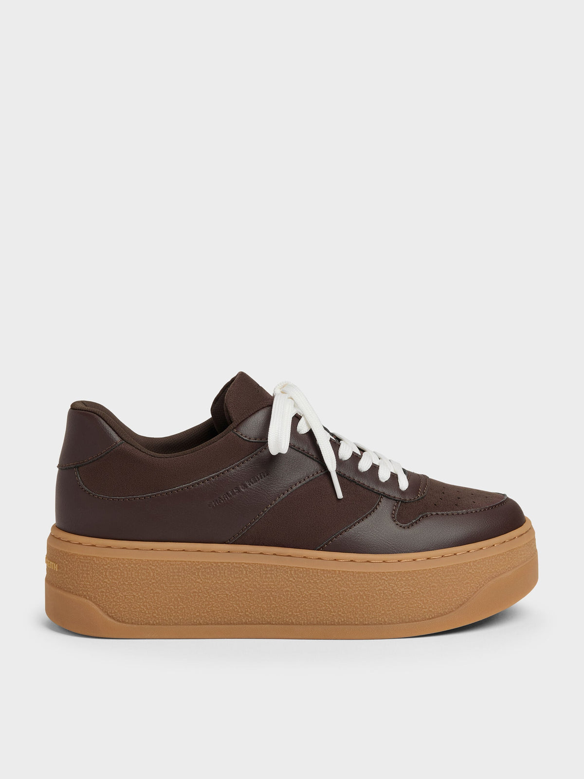 Faux Suede Platform Sneakers - Dark Brown Textured | CHARLES & KEITH