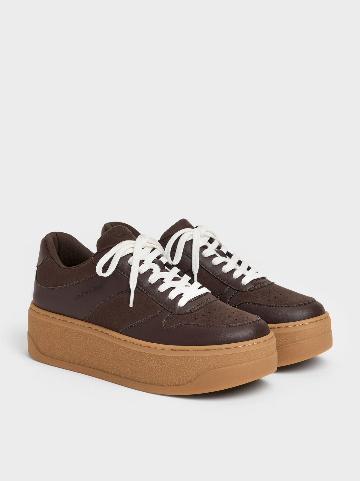 Faux Suede Platform Sneakers - Dark Brown Textured | CHARLES & KEITH