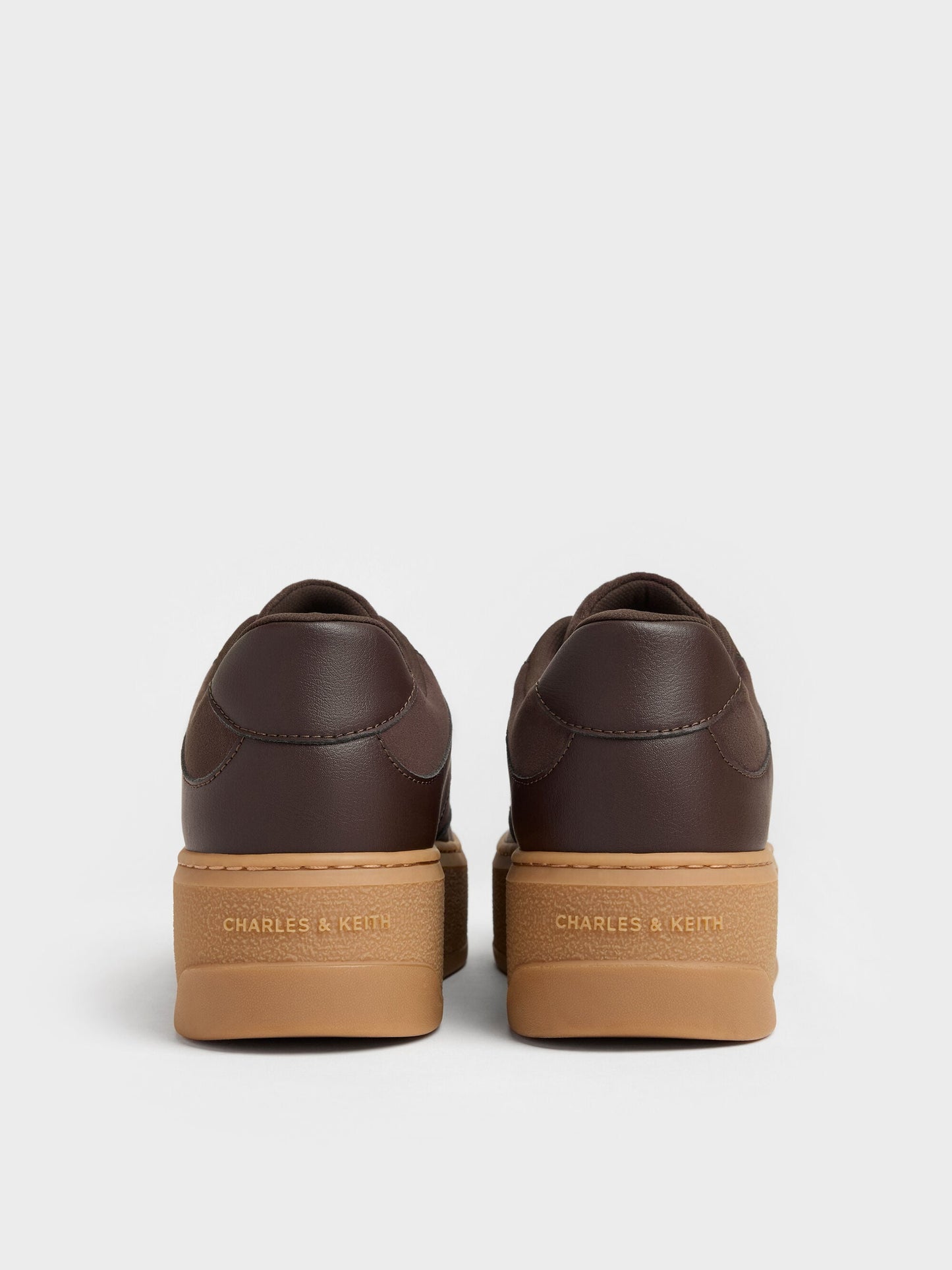 Faux Suede Platform Sneakers - Dark Brown Textured | CHARLES & KEITH
