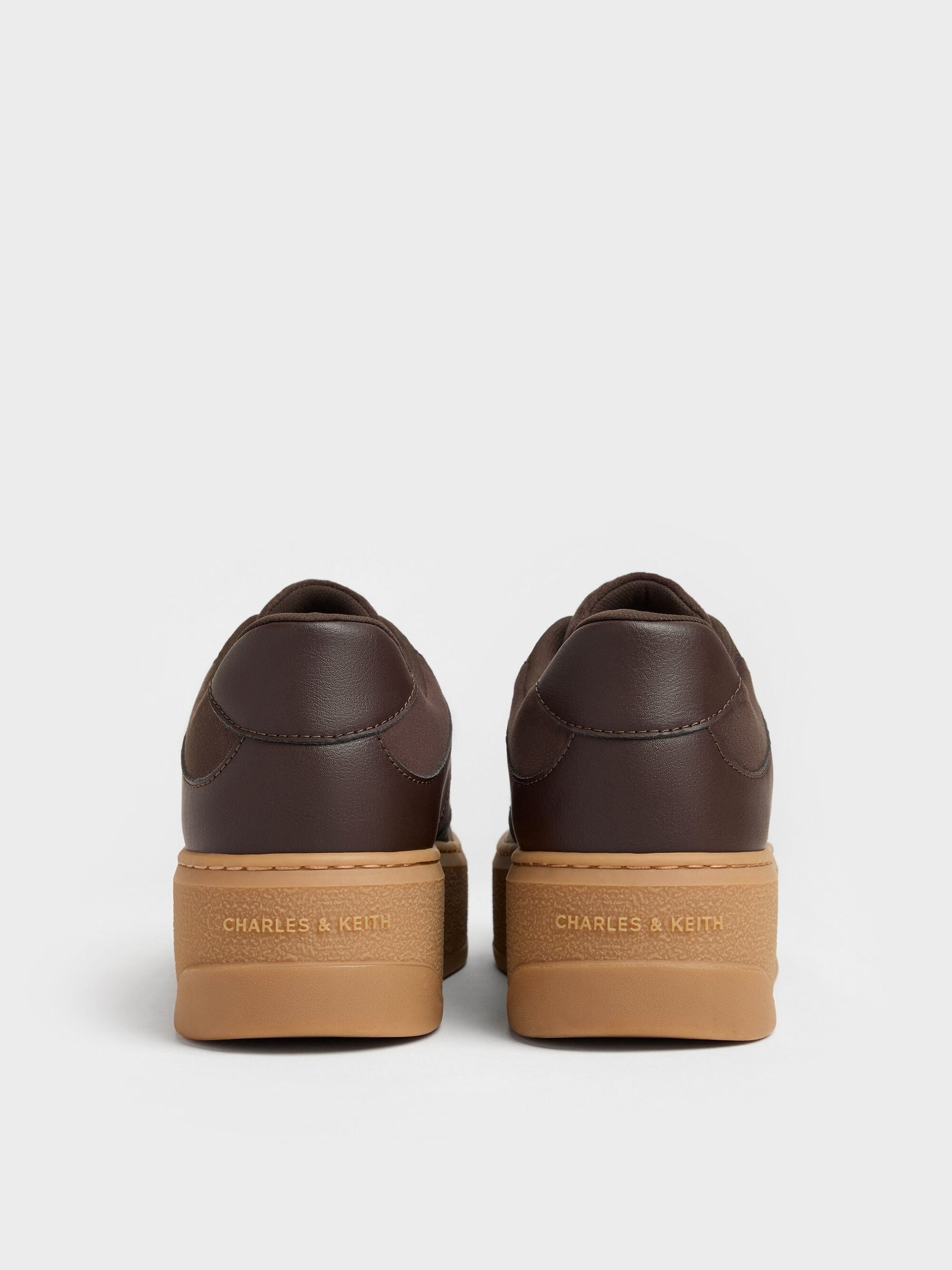 Faux Suede Platform Sneakers - Dark Brown Textured | CHARLES & KEITH