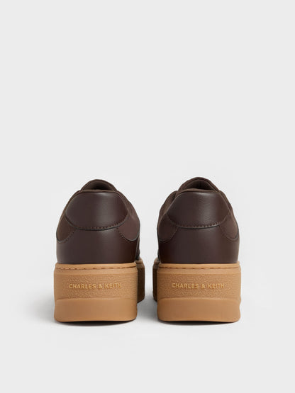 Faux Suede Platform Sneakers - Dark Brown Textured | CHARLES & KEITH