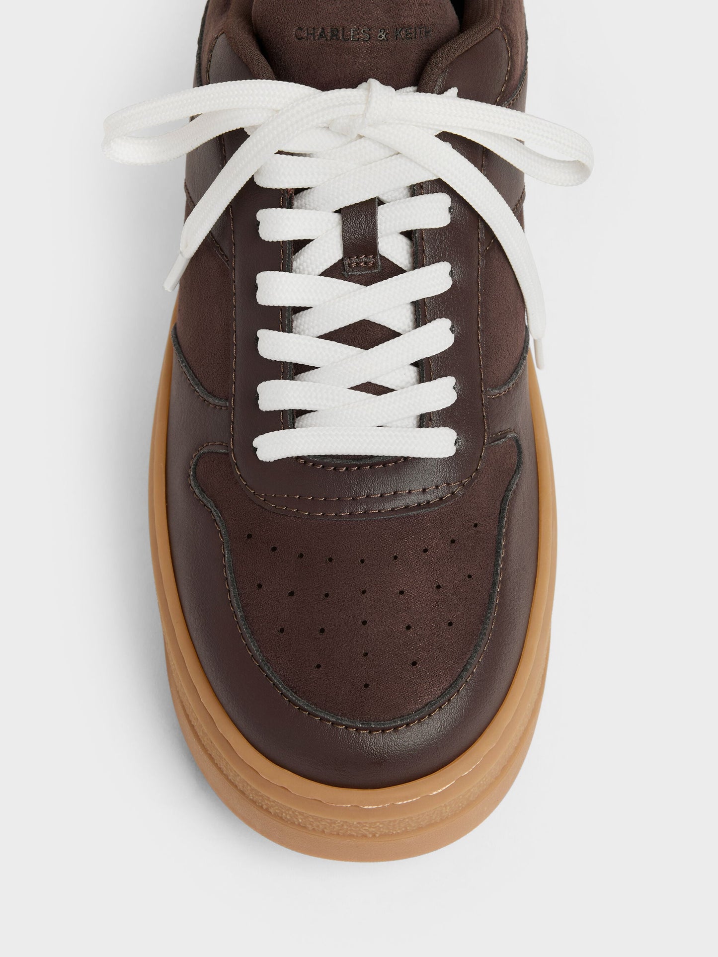 Faux Suede Platform Sneakers - Dark Brown Textured | CHARLES & KEITH