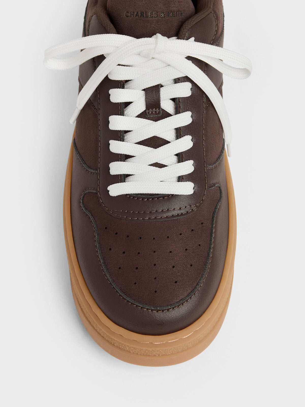 Faux Suede Platform Sneakers - Dark Brown Textured | CHARLES & KEITH