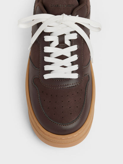 Faux Suede Platform Sneakers - Dark Brown Textured | CHARLES & KEITH