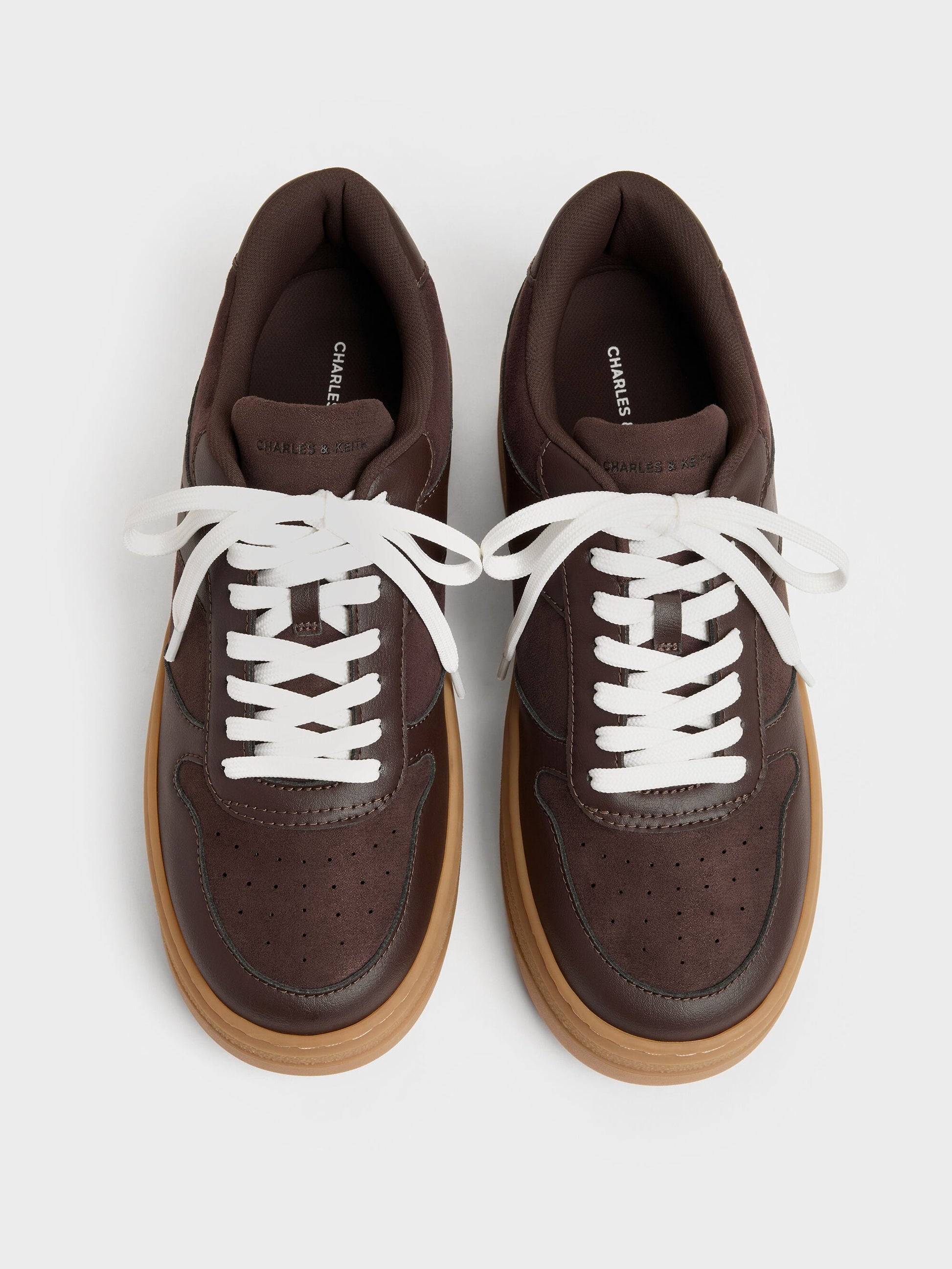 Faux Suede Platform Sneakers - Dark Brown Textured | CHARLES & KEITH