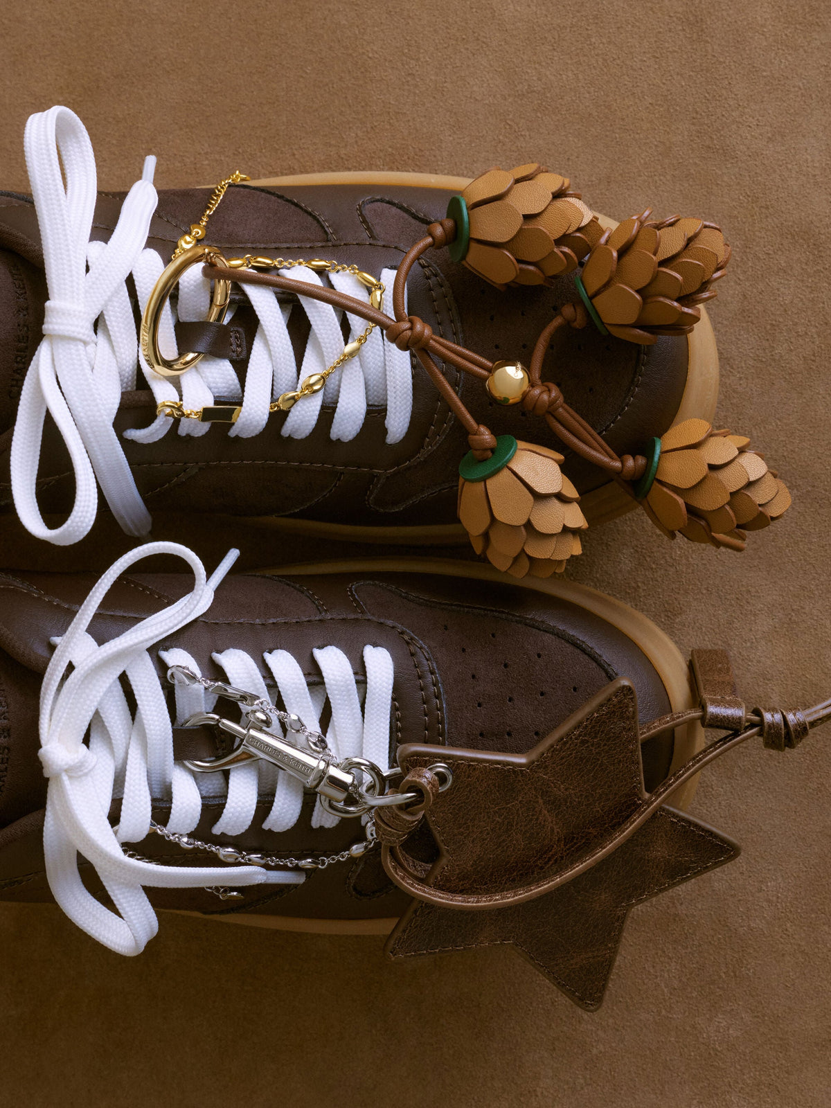 Faux Suede Platform Sneakers - Dark Brown Textured | CHARLES & KEITH