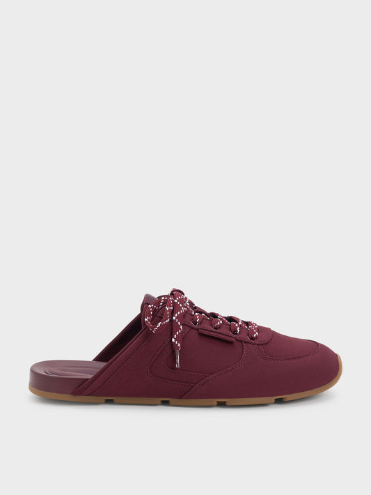 Lace-Up Sneaker Mules - Burgundy | CHARLES & KEITH
