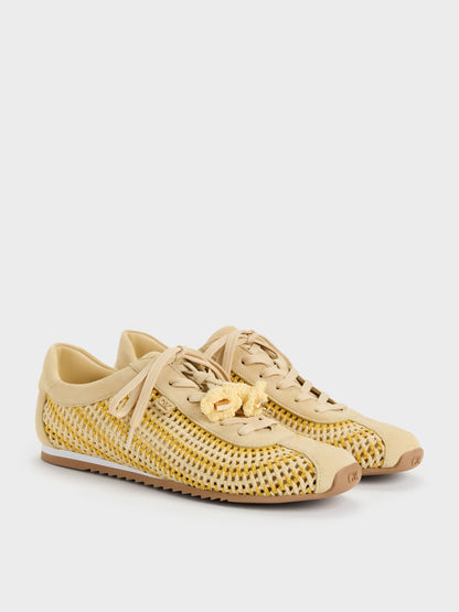 Jace Crochet & Suede Flower Sneakers - Yellow | CHARLES & KEITH