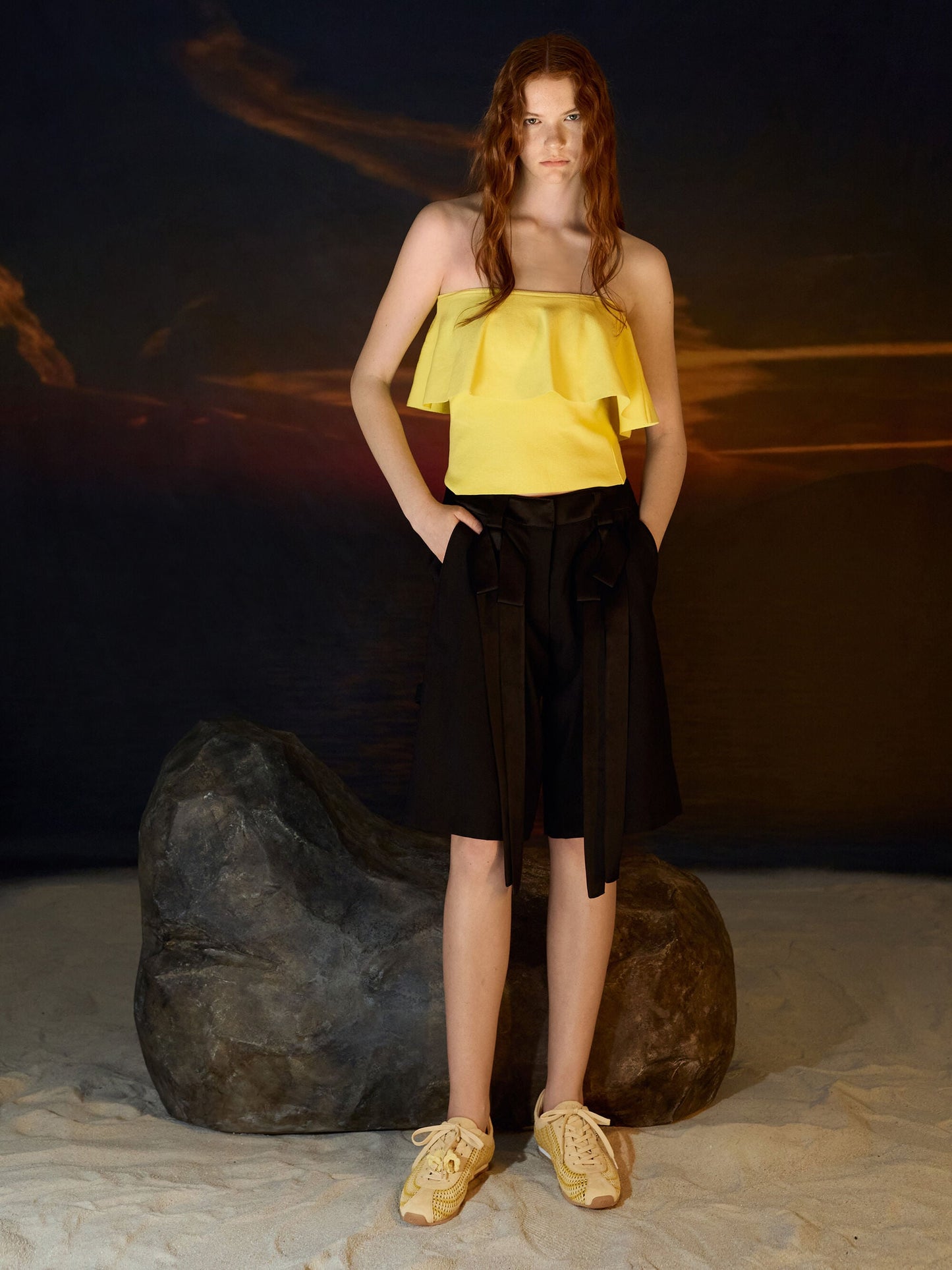 Jace Crochet & Suede Flower Sneakers - Yellow | CHARLES & KEITH