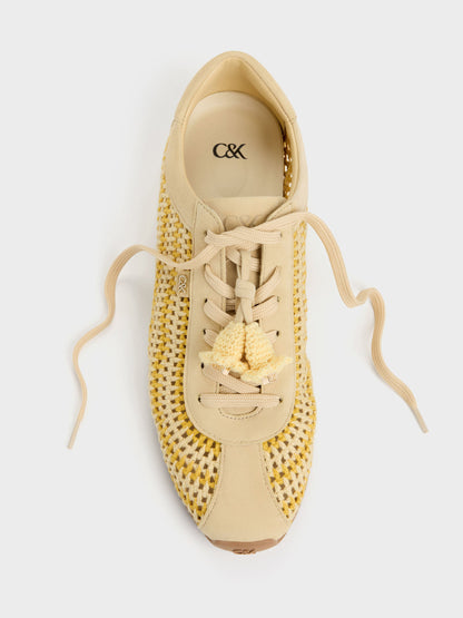 Jace Crochet & Suede Flower Sneakers - Yellow | CHARLES & KEITH