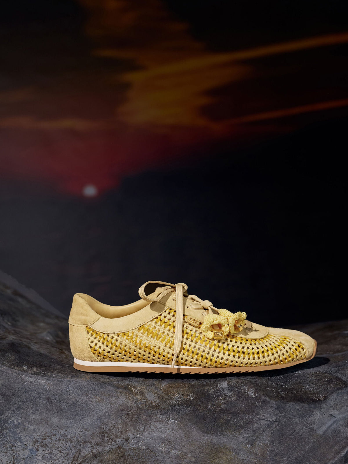 Jace Crochet & Suede Flower Sneakers - Yellow | CHARLES & KEITH