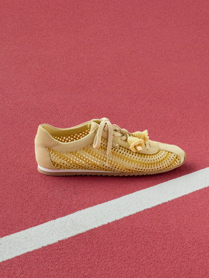 Jace Crochet & Suede Flower Sneakers - Yellow | CHARLES & KEITH