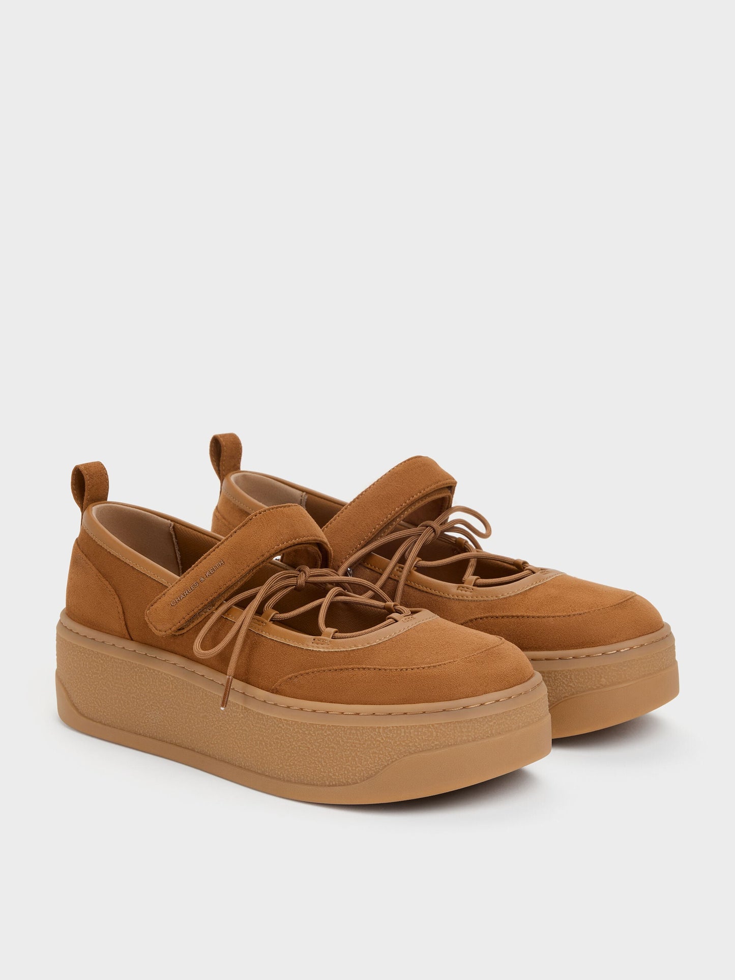 Faux Suede Mary Jane Platform Sneakers - Cognac | CHARLES & KEITH