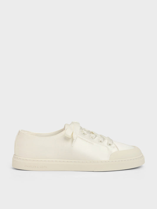 Satin Lace-Up Sneakers - White | CHARLES & KEITH