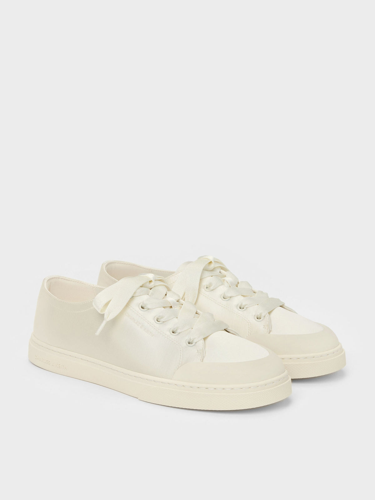 Satin Lace-Up Sneakers - White | CHARLES & KEITH